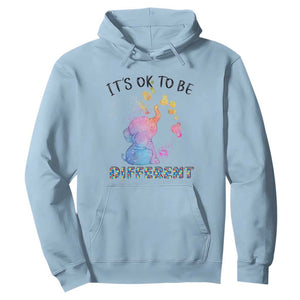 Autism Support Hoodie It's Ok To Be Different Cute Watercolor Elephant TS01 Light Blue Printyourwear