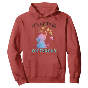 Autism Support Hoodie It's Ok To Be Different Cute Watercolor Elephant TS01 Red Printyourwear