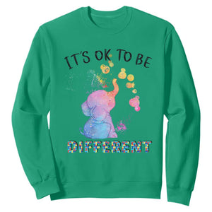 Autism Support Sweatshirt It's Ok To Be Different Cute Watercolor Elephant TS01 Irish Green Printyourwear