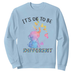 Autism Support Sweatshirt It's Ok To Be Different Cute Watercolor Elephant TS01 Light Blue Printyourwear