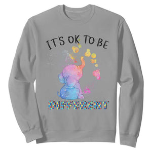 Autism Support Sweatshirt It's Ok To Be Different Cute Watercolor Elephant TS01 Sport Gray Printyourwear