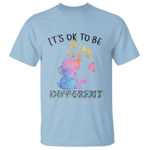 Autism Support T Shirt It's Ok To Be Different Cute Watercolor Elephant TS01 Light Blue Printyourwear
