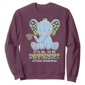 Autism Awareness Elephant Sweatshirt Its Ok To Be Different TS01 Maroon Printyourwear
