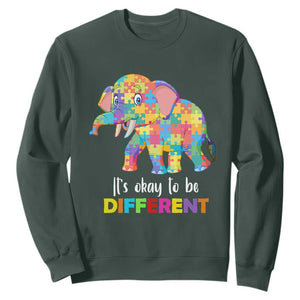 Autism Sweatshirt It's Okay To Be Different Elephant TS01 Dark Forest Green Printyourwear