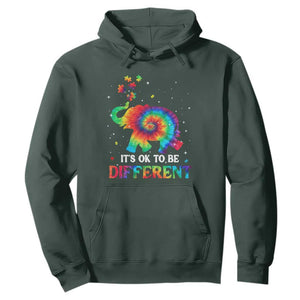 Tie Dye Elephant Autism Hoodie Its Ok To Be Different TS01 Dark Forest Green Printyourwear