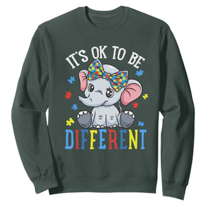 Autism Month Sweatshirt It's Okay To Be Different Elephant TS01 Dark Forest Green Printyourwear