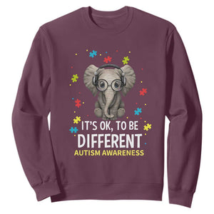 Autism Awareness Elephant Sweatshirt It's Okay To Be Different TS01 Maroon Printyourwear