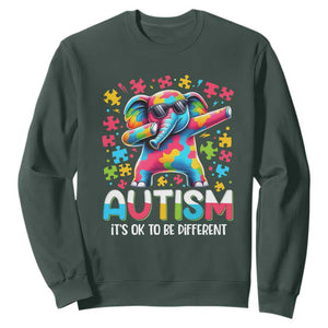 Autism Awareness Dabbing Elephant Sweatshirt Its Ok To Be Different TS01 Dark Forest Green Printyourwear