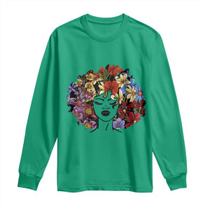 Black History Long Sleeve Shirt For Women Afro Flower Hair Juneteenth TS01 Irish Green Print Your Wear