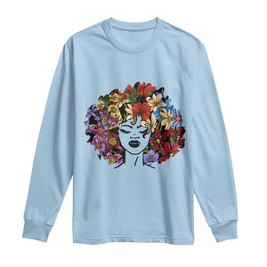 Black History Long Sleeve Shirt For Women Afro Flower Hair Juneteenth TS01 Light Blue Print Your Wear