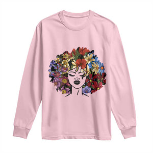 Black History Long Sleeve Shirt For Women Afro Flower Hair Juneteenth TS01 Light Pink Print Your Wear