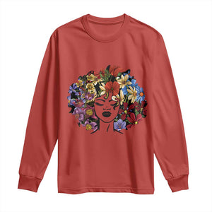 Black History Long Sleeve Shirt For Women Afro Flower Hair Juneteenth TS01 Red Print Your Wear