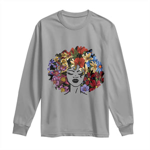 Black History Long Sleeve Shirt For Women Afro Flower Hair Juneteenth TS01 Sport Gray Print Your Wear