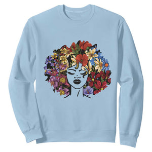 Black History Themed Sweatshirt For Women Afro Flower Hair Juneteenth TS01 Light Blue Printyourwear