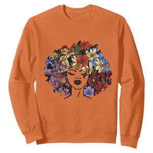 Black History Themed Sweatshirt For Women Afro Flower Hair Juneteenth TS01 Orange Printyourwear