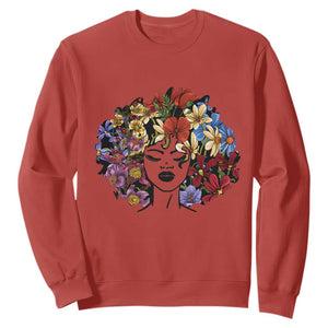 Black History Themed Sweatshirt For Women Afro Flower Hair Juneteenth TS01 Red Printyourwear
