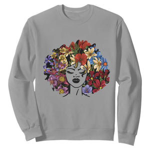 Black History Themed Sweatshirt For Women Afro Flower Hair Juneteenth TS01 Sport Gray Printyourwear