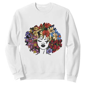 Black History Themed Sweatshirt For Women Afro Flower Hair Juneteenth TS01 White Printyourwear