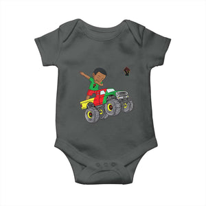 Funny Black History Baby Onesie African Kids Dabbing Black King In Monster Truck TS01 Dark Heather Print Your Wear