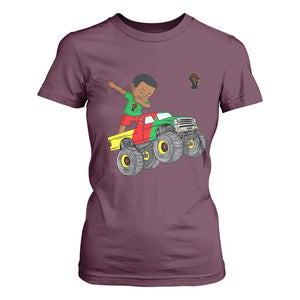 Funny Black History T Shirt For Women African Kids Dabbing Black King In Monster Truck TS01 Maroon Print Your Wear