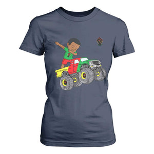 Funny Black History T Shirt For Women African Kids Dabbing Black King In Monster Truck TS01 Navy Print Your Wear