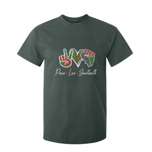Peace Love Juneteenth T Shirt For Kid Black Freedom TS01 Dark Forest Green Print Your Wear