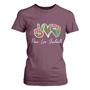 Peace Love Juneteenth T Shirt For Women Black Freedom TS01 Maroon Print Your Wear