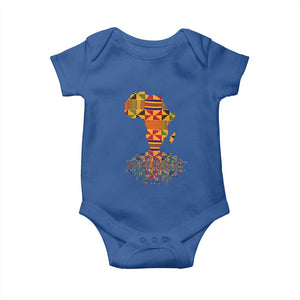 My Roots Black History Baby Onesie With Traditional Kente and Africa Map TS01 Royal Blue Print Your Wear