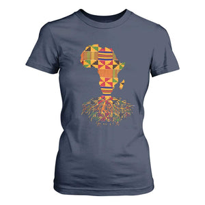 My Roots Black History T Shirt For Women With Traditional Kente and Africa Map TS01 Navy Print Your Wear