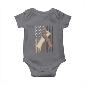 Black American Baby Onesie US Flag Holding Hands TS01 Charcoal Print Your Wear