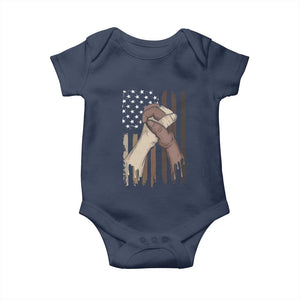 Black American Baby Onesie US Flag Holding Hands TS01 Navy Print Your Wear