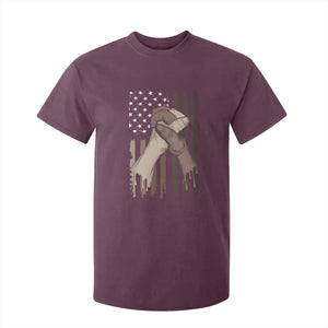 Black American T Shirt For Kid US Flag Holding Hands TS01 Maroon Print Your Wear