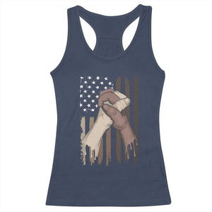 Black American Racerback Tank Top US Flag Holding Hands TS01 Navy Print Your Wear