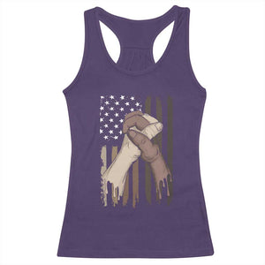 Black American Racerback Tank Top US Flag Holding Hands TS01 Purple Print Your Wear