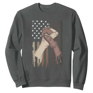 US Flag with Black & American Hands BLM Sweatshirt TS01 Dark Heather Printyourwear