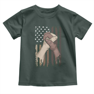 Black American Toddler T Shirt US Flag Holding Hands TS01 Dark Forest Green Print Your Wear