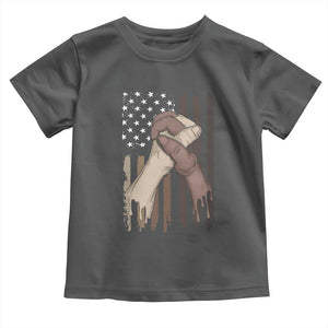 Black American Toddler T Shirt US Flag Holding Hands TS01 Dark Heather Print Your Wear