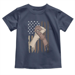 Black American Toddler T Shirt US Flag Holding Hands TS01 Navy Print Your Wear