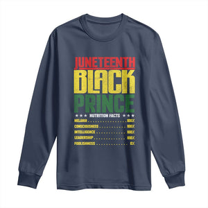 Juneteenth Black Prince Nutrition Facts Long Sleeve Shirt TS01 Navy Print Your Wear
