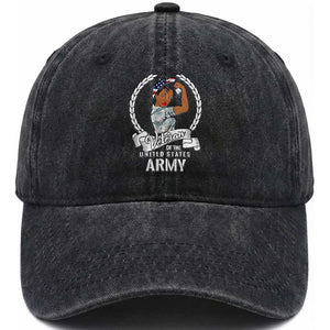 Black US Army Girl Veteran Washed Cotton Baseball Cap - Proud Female Military Veteran TS01 Washed Cap Universal Fit Black Print Your Wear