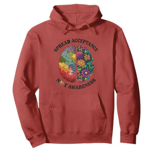 Accept Autism Hoodie Spread Acceptance Not Awareness Neurodiversity Brain TS01 Red Printyourwear