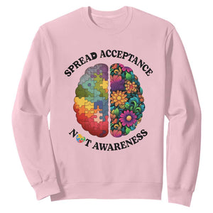 Accept Autism Sweatshirt Spread Acceptance Not Awareness Neurodiversity Brain TS01 Light Pink Printyourwear