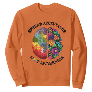 Accept Autism Sweatshirt Spread Acceptance Not Awareness Neurodiversity Brain TS01 Orange Printyourwear