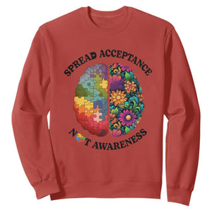 Accept Autism Sweatshirt Spread Acceptance Not Awareness Neurodiversity Brain TS01 Red Printyourwear