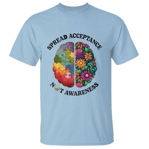 Accept Autism T Shirt Spread Acceptance Not Awareness Neurodiversity Brain TS01 Light Blue Printyourwear