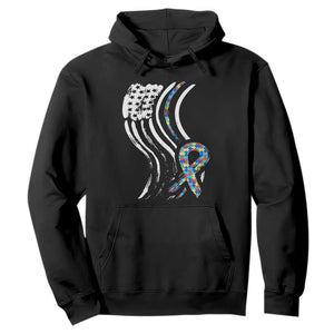 Autism Awareness Hoodie Spectrum Ribbon American Flag TS01 Black Printyourwear