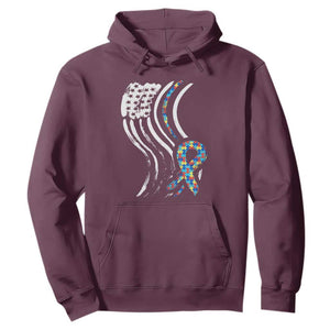 Autism Awareness Hoodie Spectrum Ribbon American Flag TS01 Maroon Printyourwear