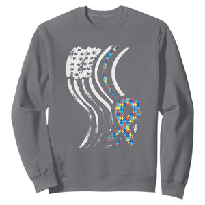 Autism Awareness Sweatshirt Spectrum Ribbon American Flag TS01 Charcoal Printyourwear
