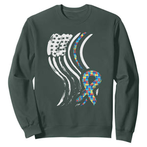 Autism Awareness Sweatshirt Spectrum Ribbon American Flag TS01 Dark Forest Green Printyourwear