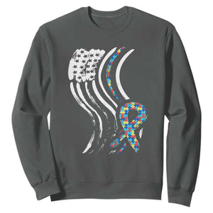 Autism Awareness Sweatshirt Spectrum Ribbon American Flag TS01 Dark Heather Printyourwear